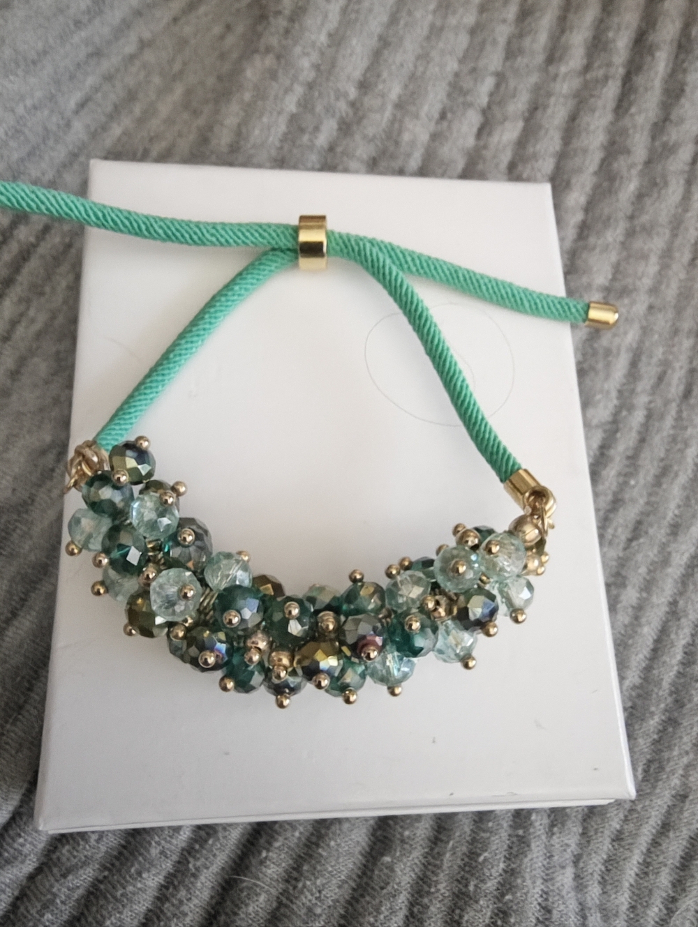 Turquoise Crystal Bead Cluster Bracelet - Gold Accents
